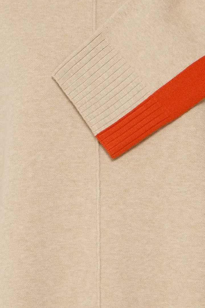 Cream Otari Contrast Orange Sleeve Jumper