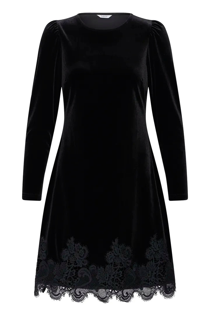 Black Velvet Perlina Lace Hem Dress