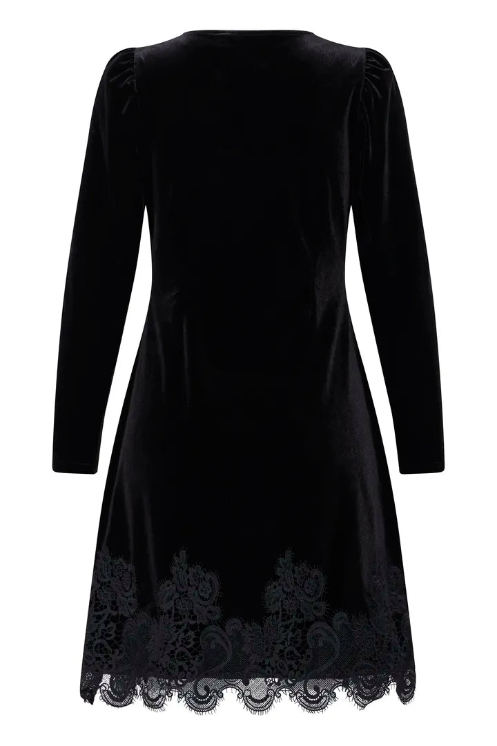 Black Velvet Perlina Lace Hem Dress