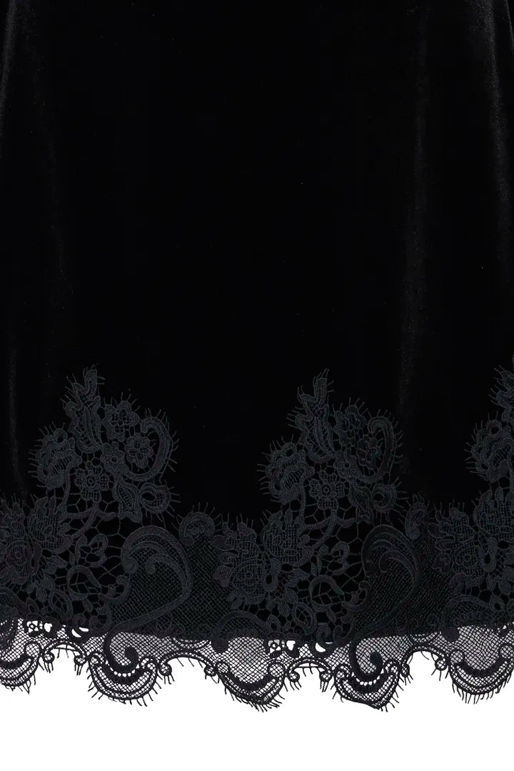Black Velvet Perlina Lace Hem Dress