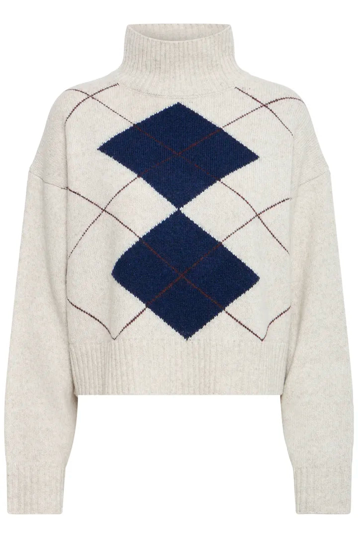 Cream & Navy Checked Gigi Jumper