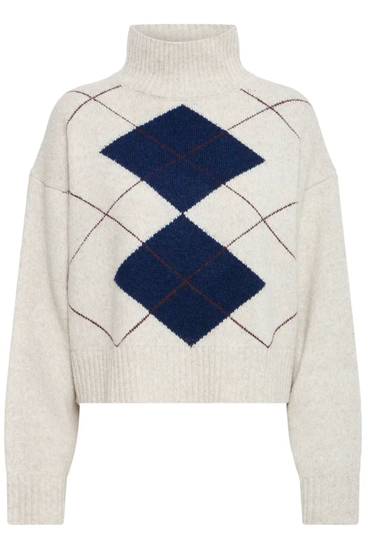 Cream & Navy Checked Gigi Jumper