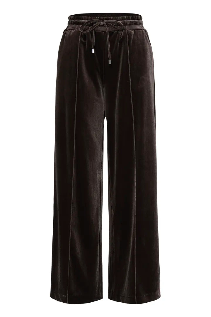 Brown Velvet Wide Leg Jogger Pants