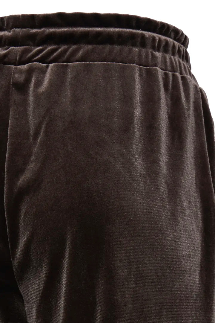 Brown Velvet Wide Leg Jogger Pants