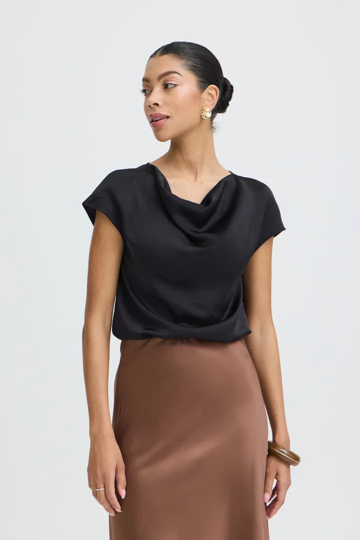 Black Yisa Cowl Neck Blouse