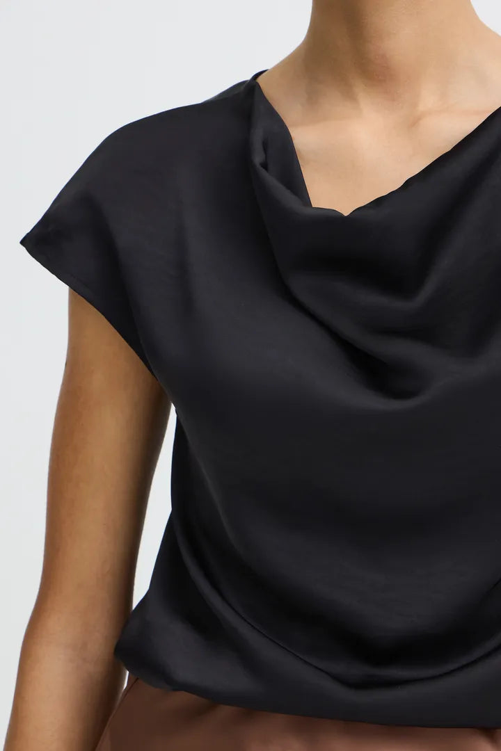 Black Yisa Cowl Neck Blouse