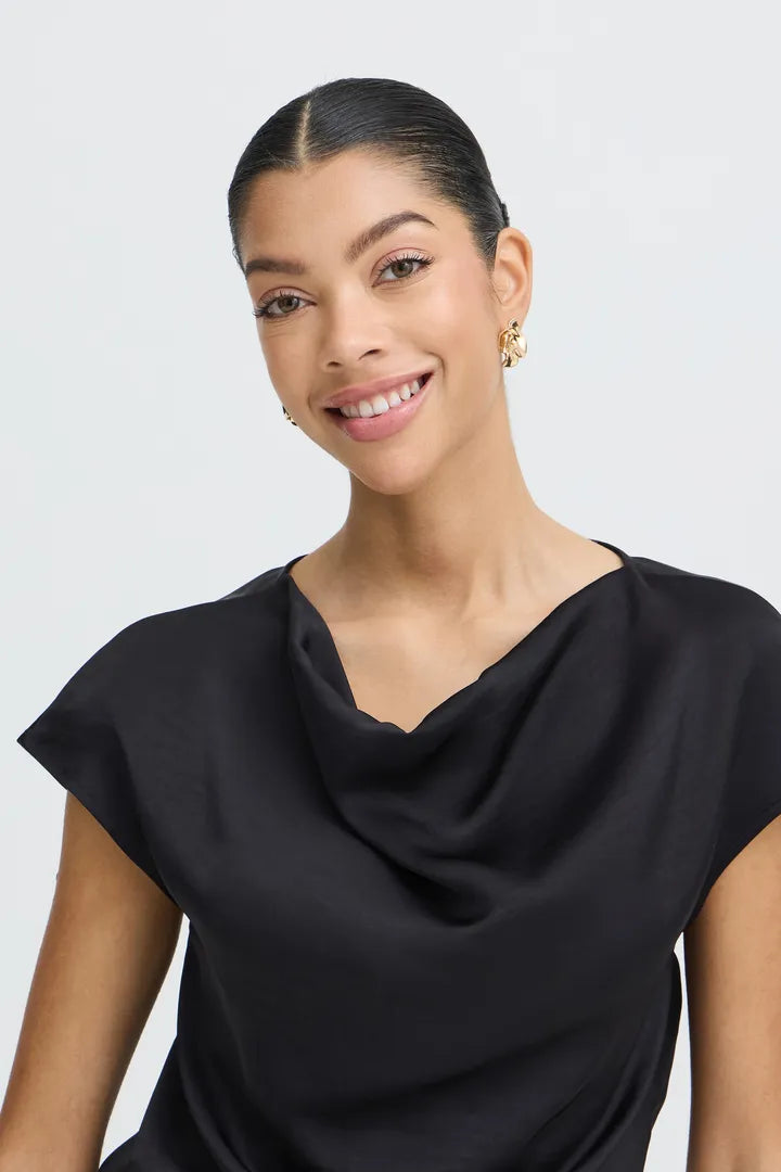 Black Yisa Cowl Neck Blouse