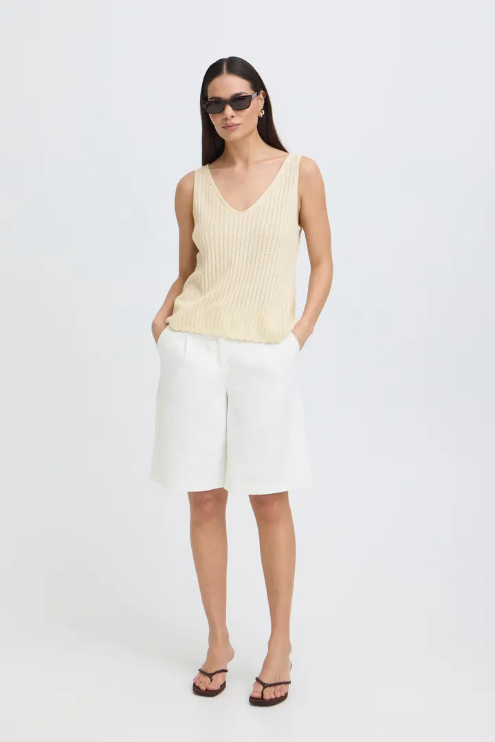 Cream Mobbe Knitted V Neck Vest Top