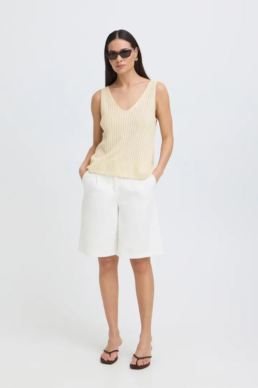 Cream Mobbe Knitted V Neck Vest Top