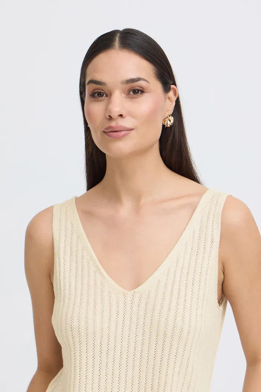 Cream Mobbe Knitted V Neck Vest Top