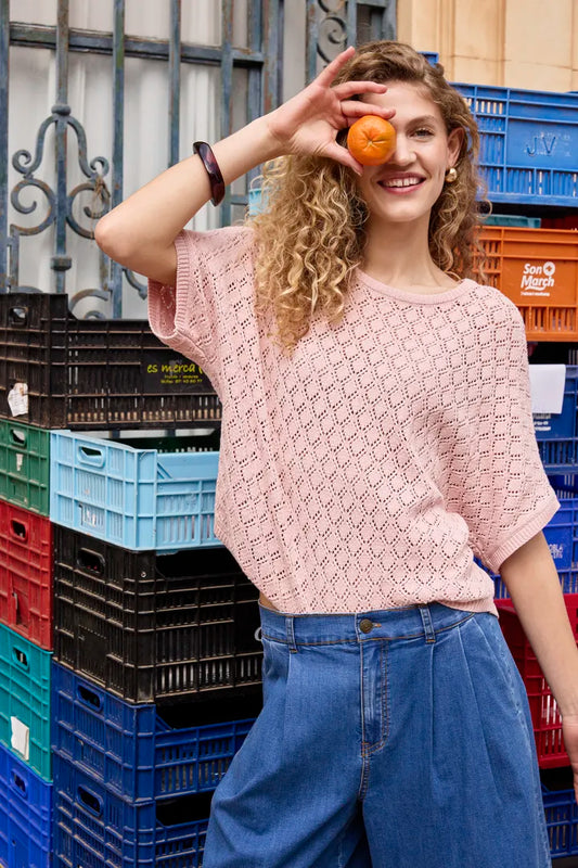Rose Pink Sinja Crochet Knit Top
