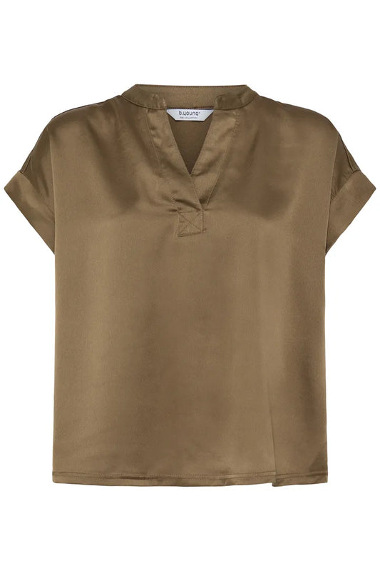 Khaki Selita V Neck Blouse
