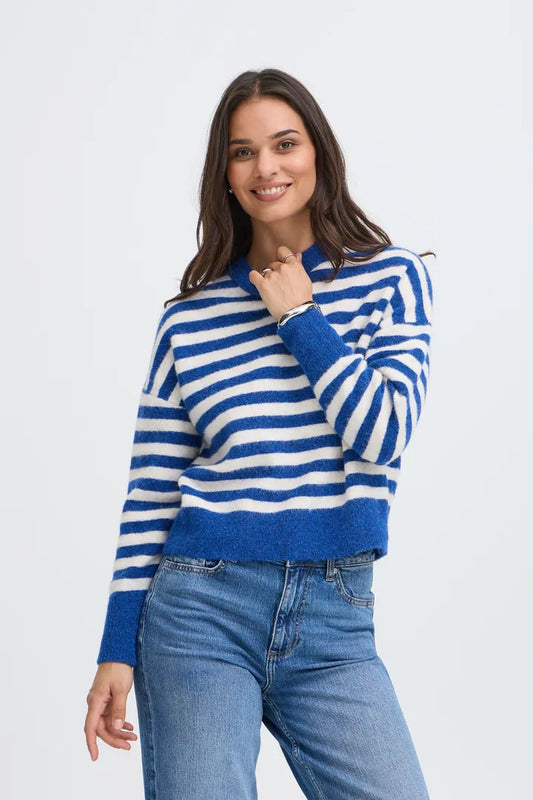 Cobalt Blue & White Stripe Omea Jumper