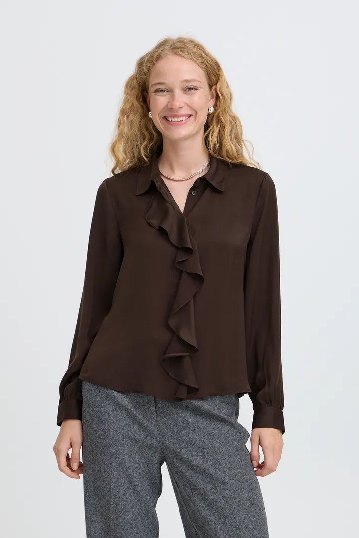 Chocolate Brown Ruffle Shirt