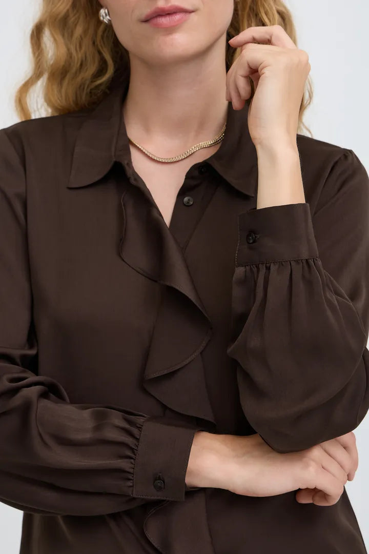 Chocolate Brown Ruffle Shirt