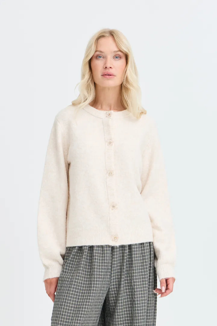 Cream Flower Button Cardi