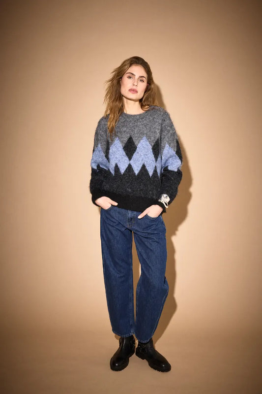 Grey & Blue Argyle Jumper