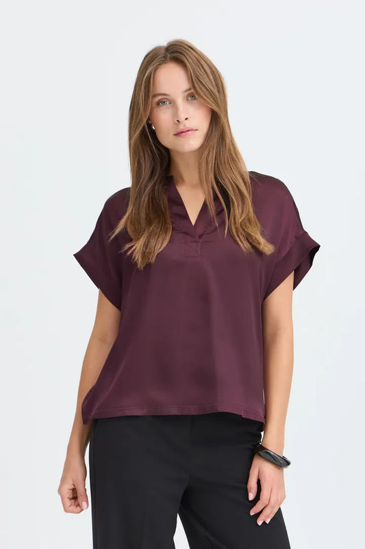 Deep Burgundy Selita V Neck Blouse