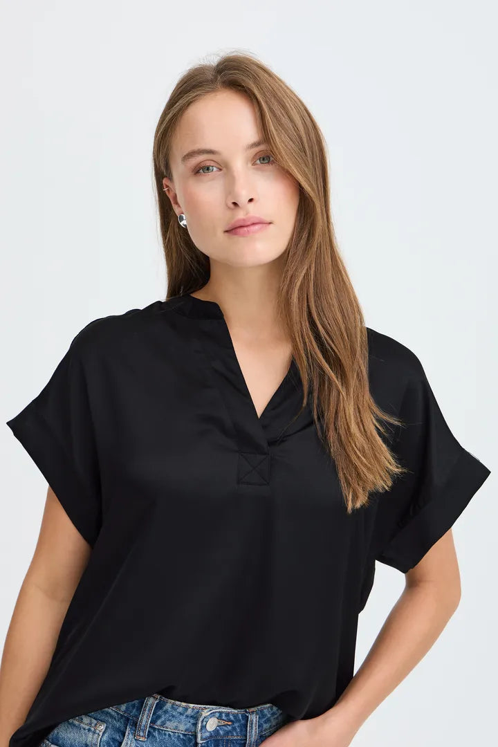 Black Selita V Neck Blouse