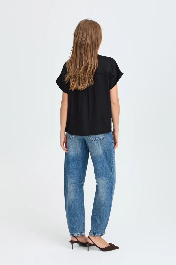 Black Selita V Neck Blouse