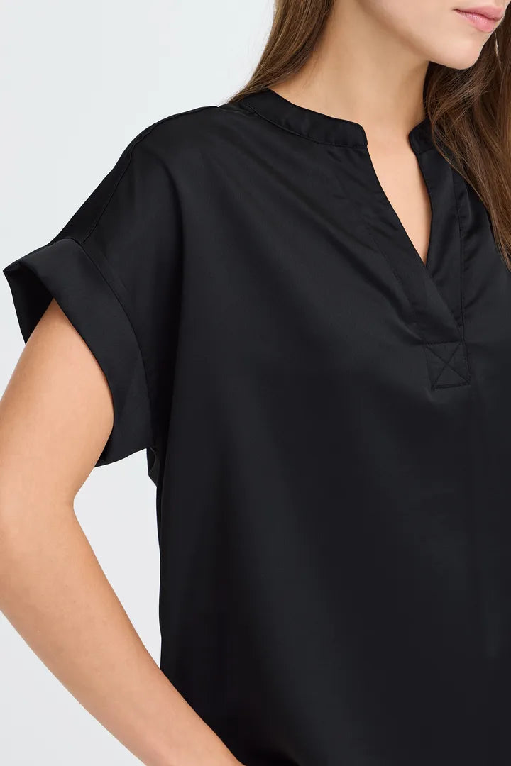 Black Selita V Neck Blouse