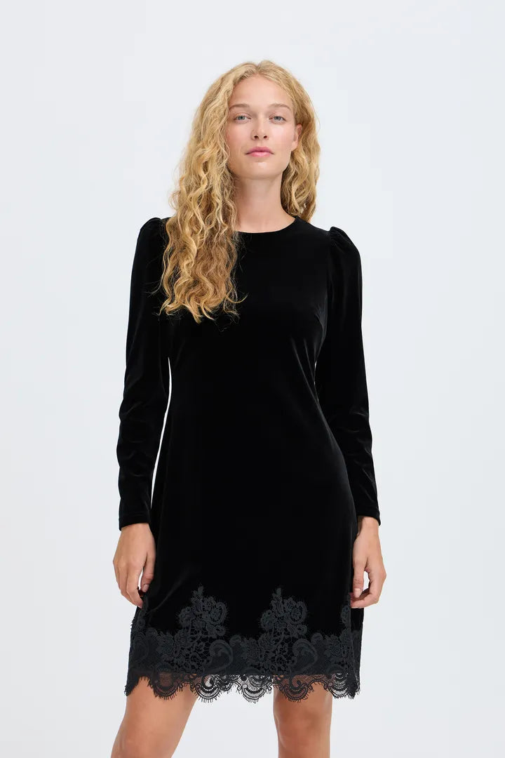 Black Velvet Perlina Lace Hem Dress
