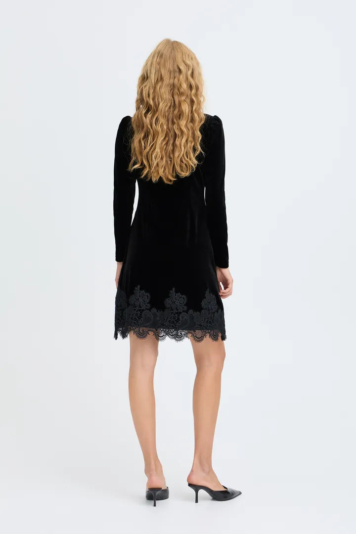 Black Velvet Perlina Lace Hem Dress