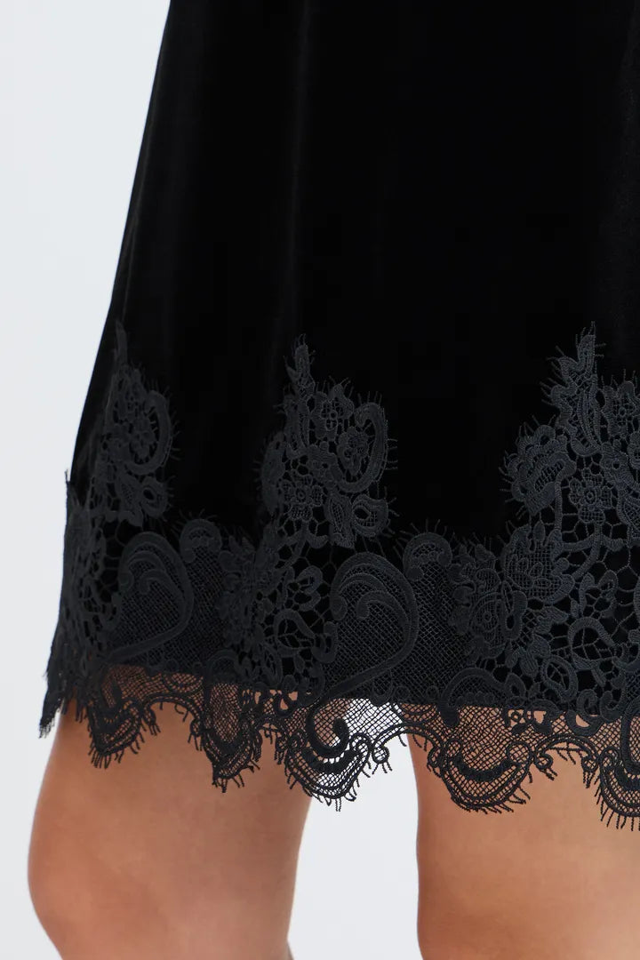 Black Velvet Perlina Lace Hem Dress