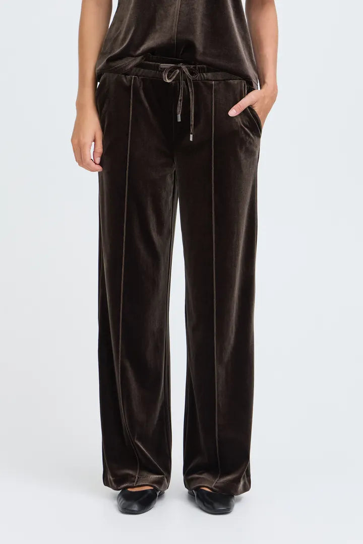 Brown Velvet Wide Leg Jogger Pants