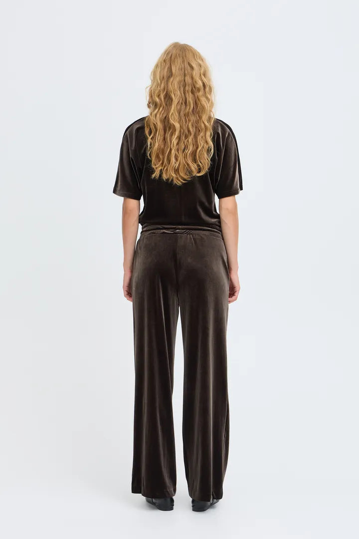 Brown Velvet Wide Leg Jogger Pants