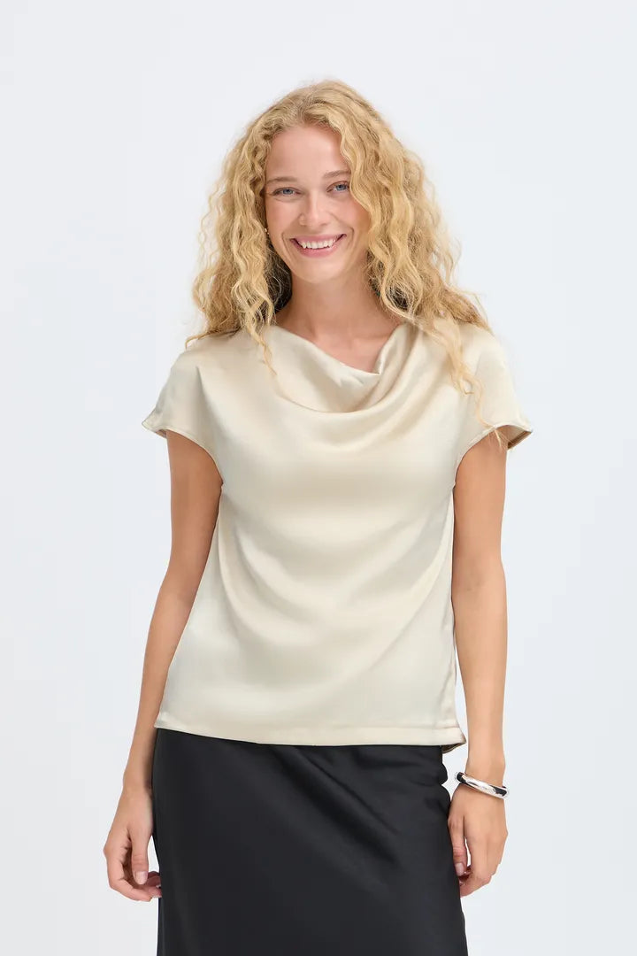 Cream Yisa Cowl Neck Blouse