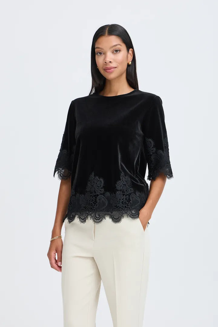 Black Velvet Perlina Lace Hem Blouse