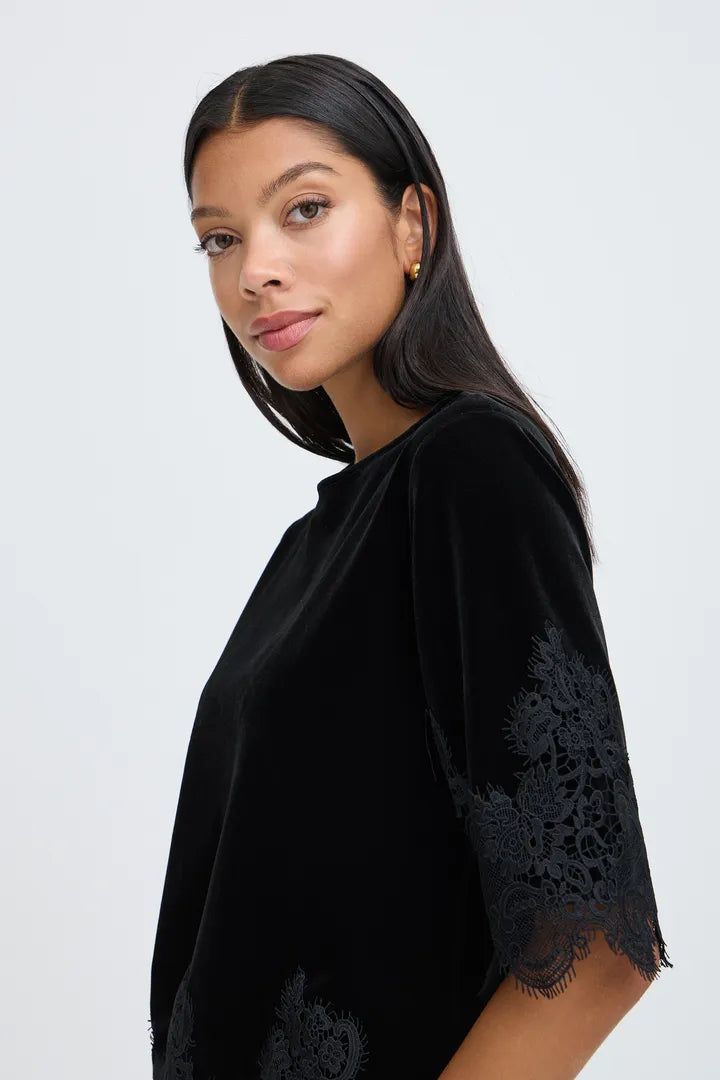 Black Velvet Perlina Lace Hem Blouse