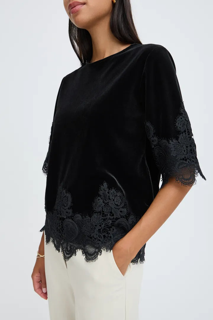 Black Velvet Perlina Lace Hem Blouse