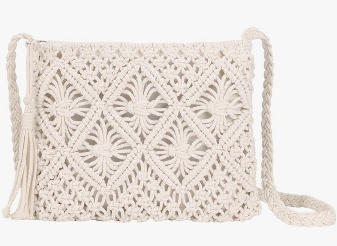 White crochet crossbody bag