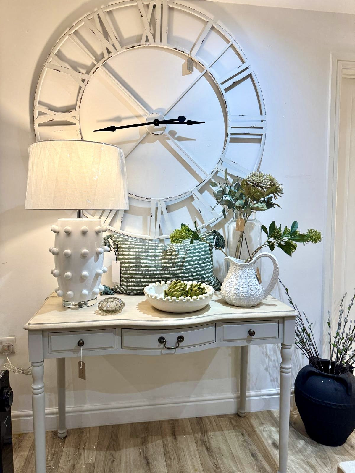 Large White Metal Clock