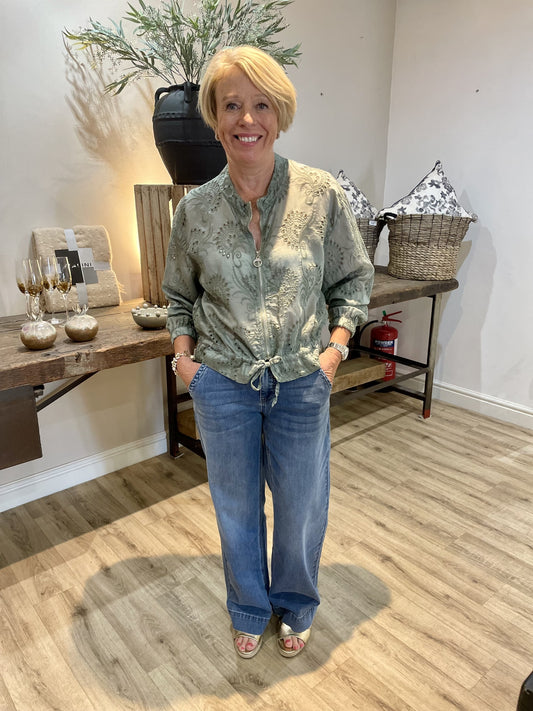 Khaki Broderie Anglaise Bomber Jacket