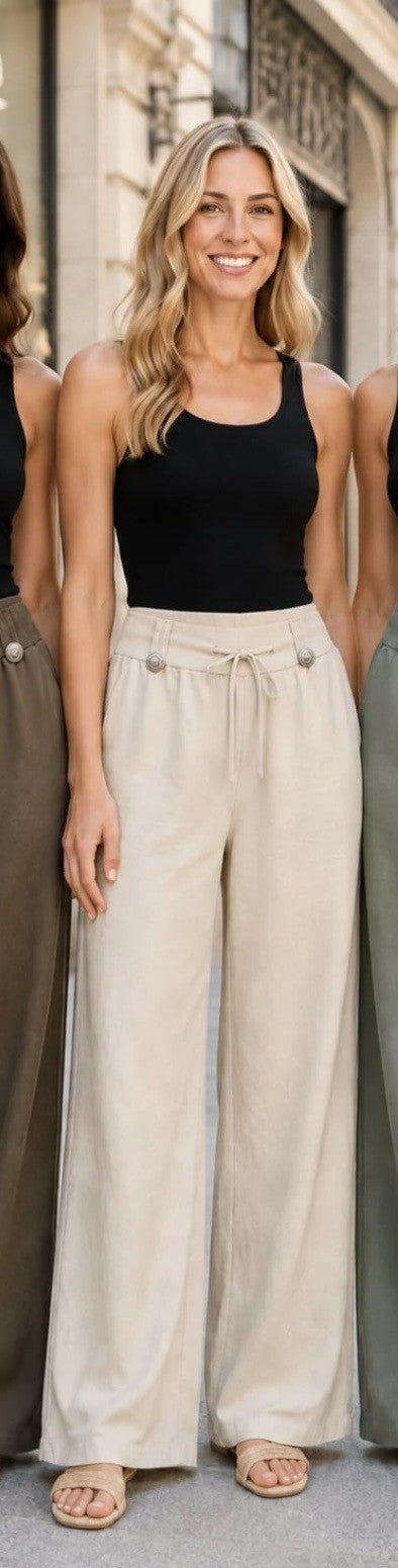 Cream Cotton Saints Stud Wide Leg Trousers