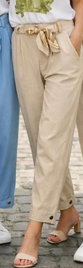 Light Taupe Scarf Belt Scuba Trousers