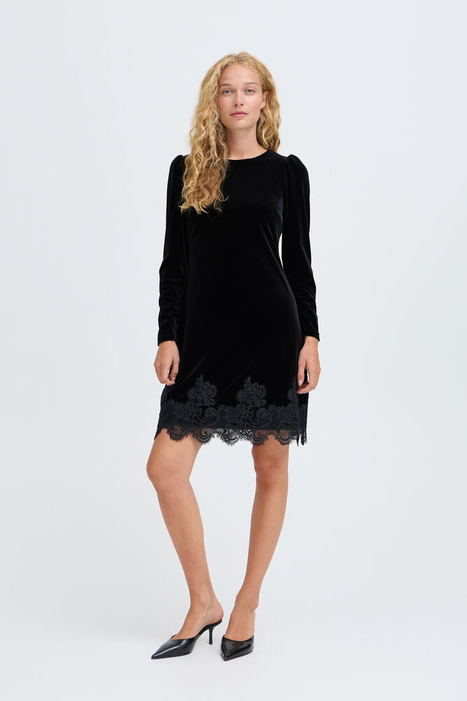 Black Perlina Lace Hem Dress