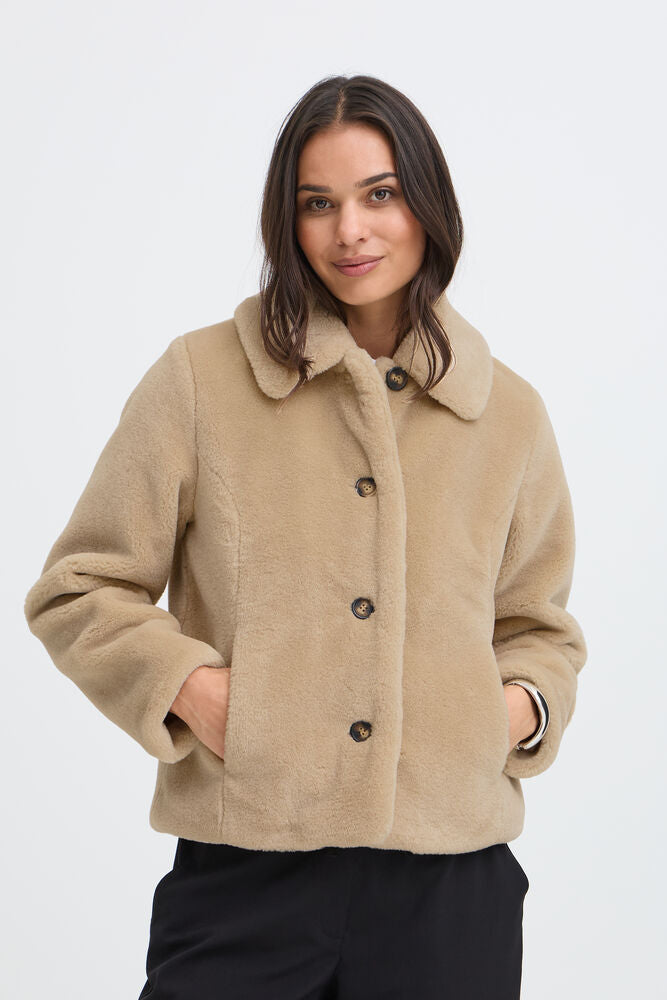 Cream Carlinno Faux Fur Jacket