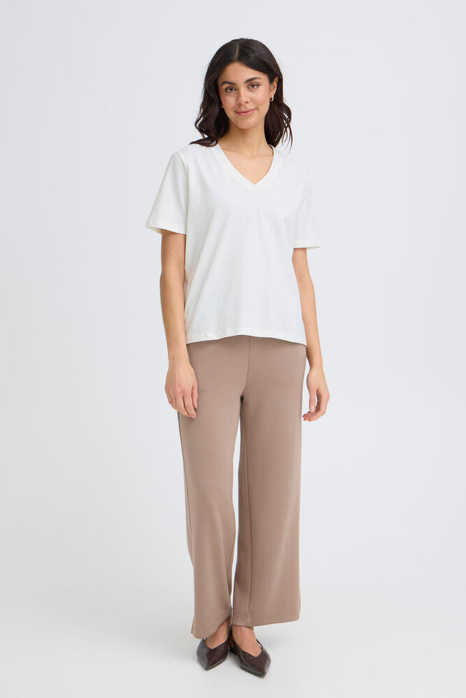 Cream Feba V Neck Cap Sleeve T-Shirt