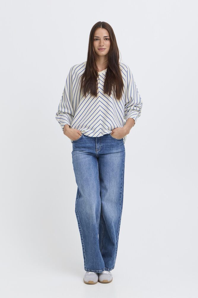 Runi Navy Striped Batwing Jumper