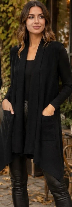 Black Longline Knitted Gilet Cardi
