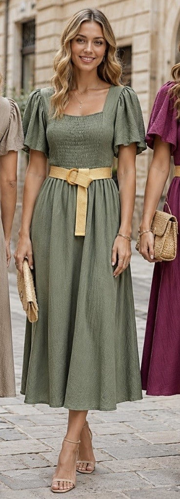 Khaki Emily Belted Dress