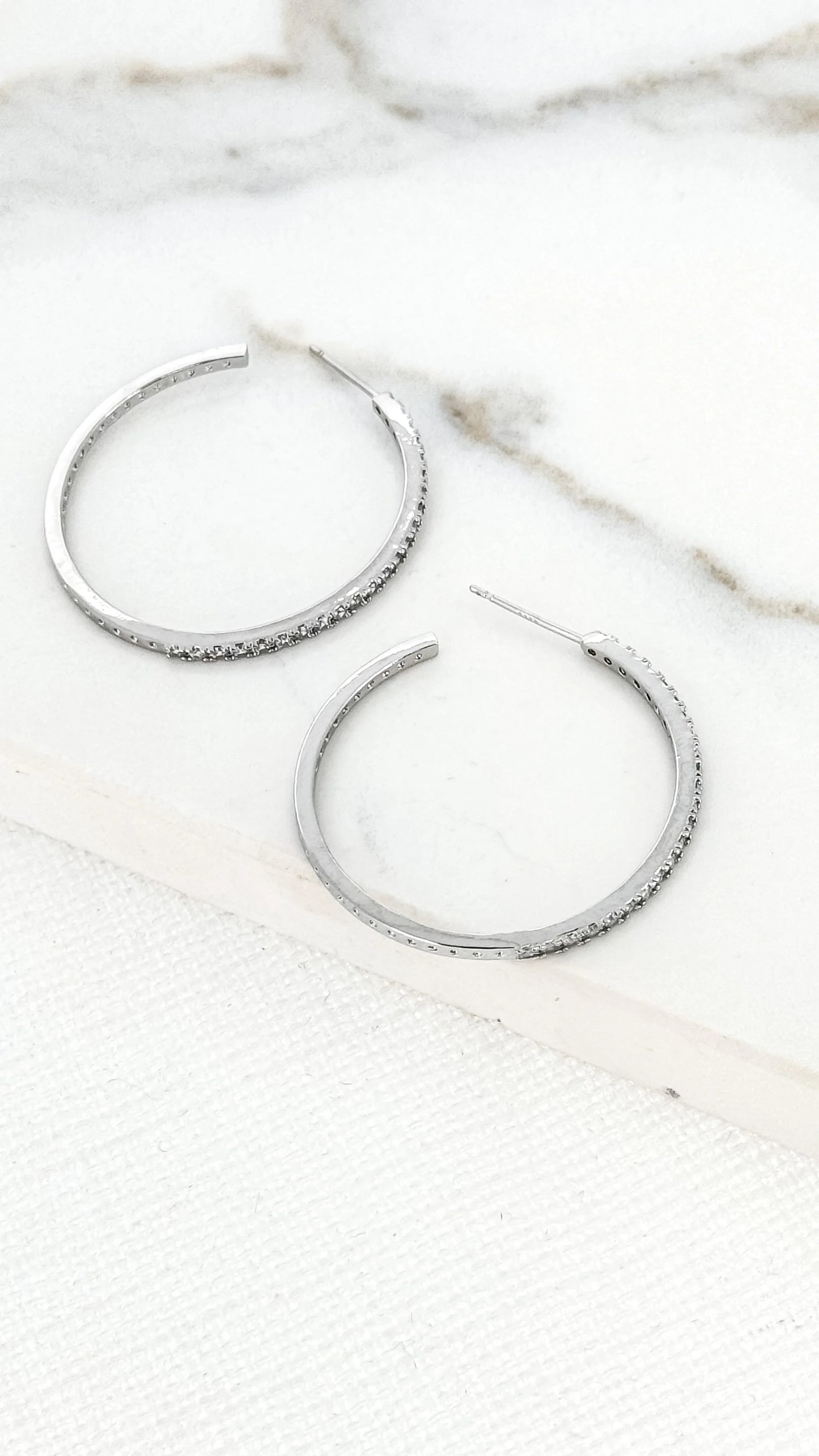 Large silver diamante hoop earring