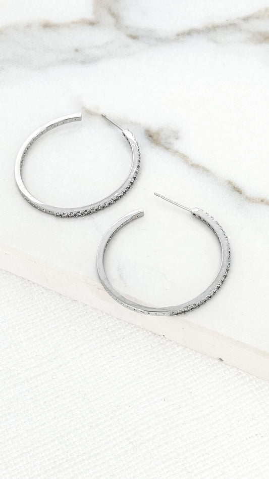Large silver diamante hoop earring