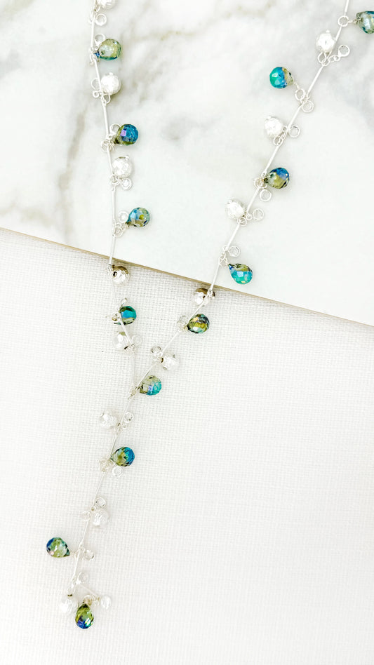 Envy Long silver and faceted crystal bead lariat necklace