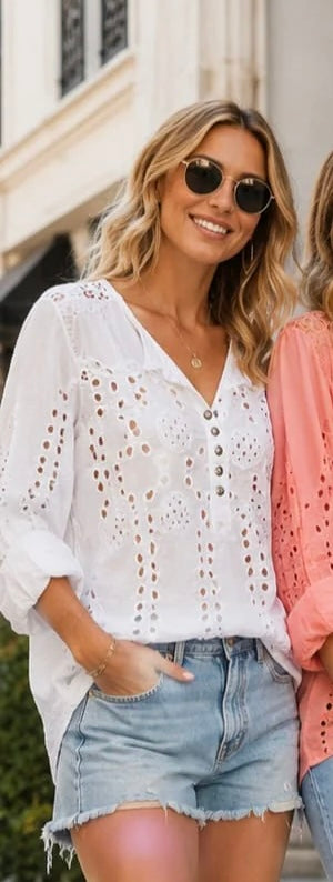 White Cotton Crochet Shirt
