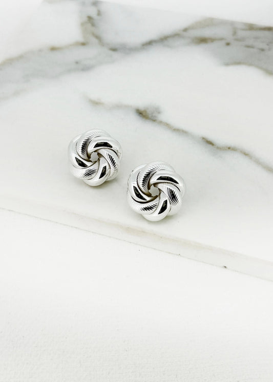 Envy Silver textured knot stud earring